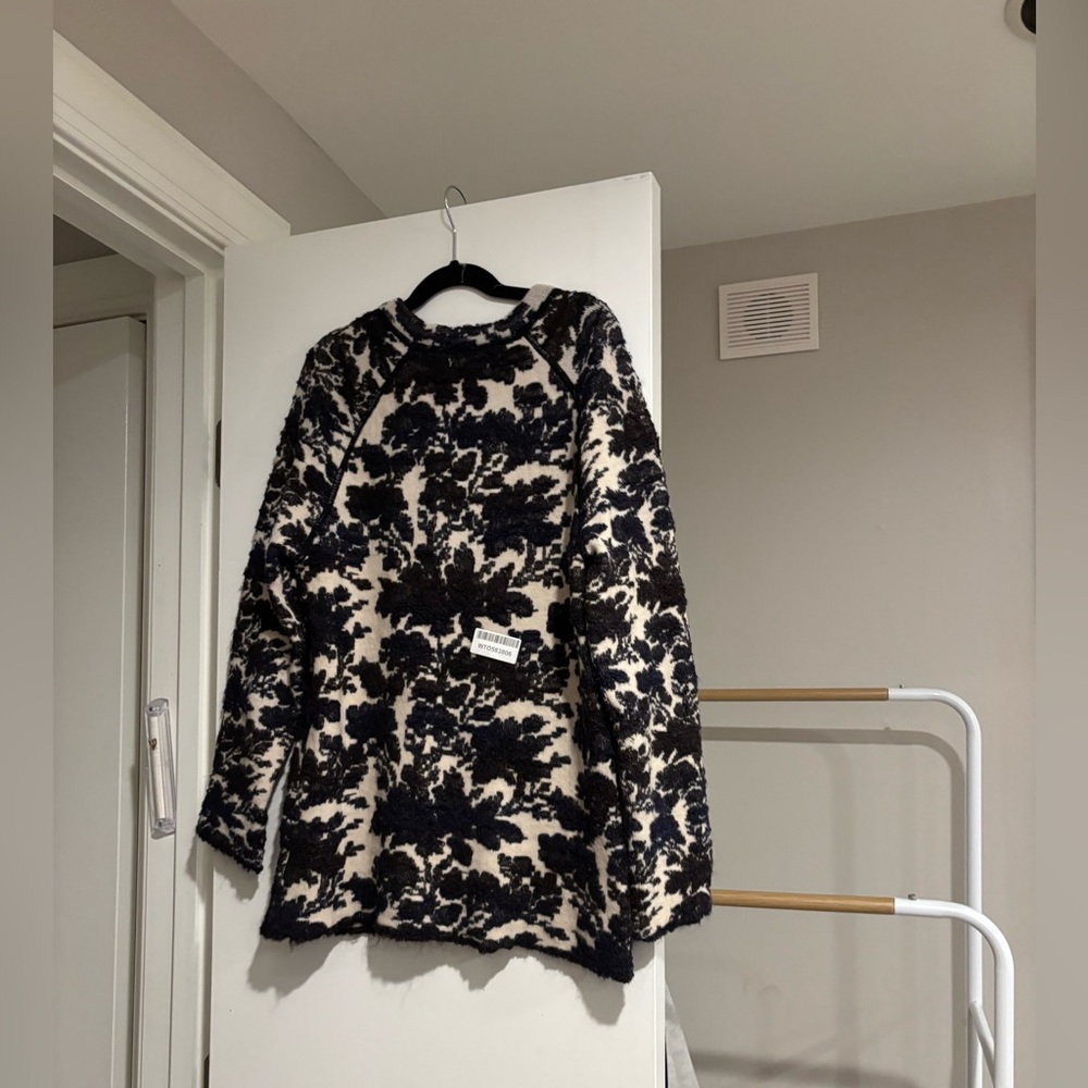 Tory Burch Black and Cream Floral Bouclé Sweater